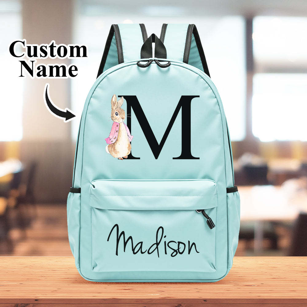Personalised Name Initial Backpack with Rabbit Design Girls Boys Kids School Bag Back to School Gifts - yournamenecklaceuk