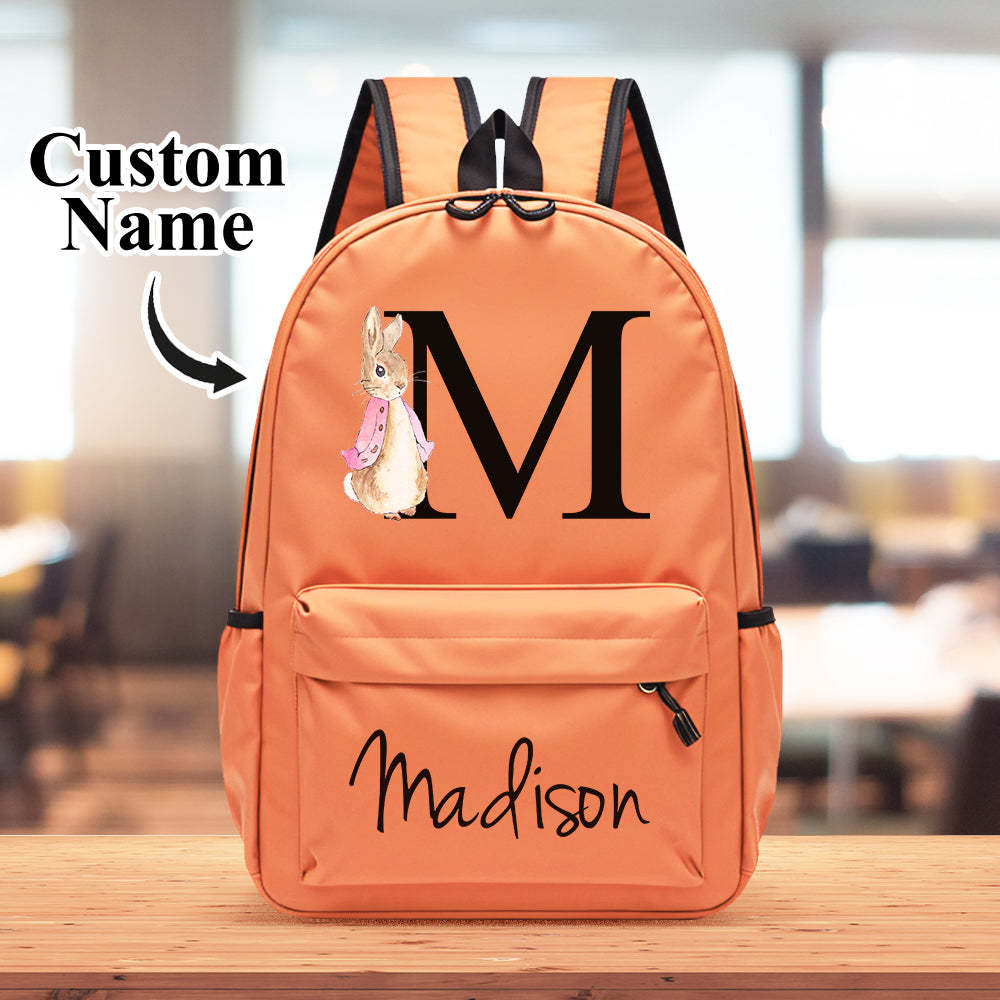Personalised Name Initial Backpack with Rabbit Design Girls Boys Kids School Bag Back to School Gifts - yournamenecklaceuk