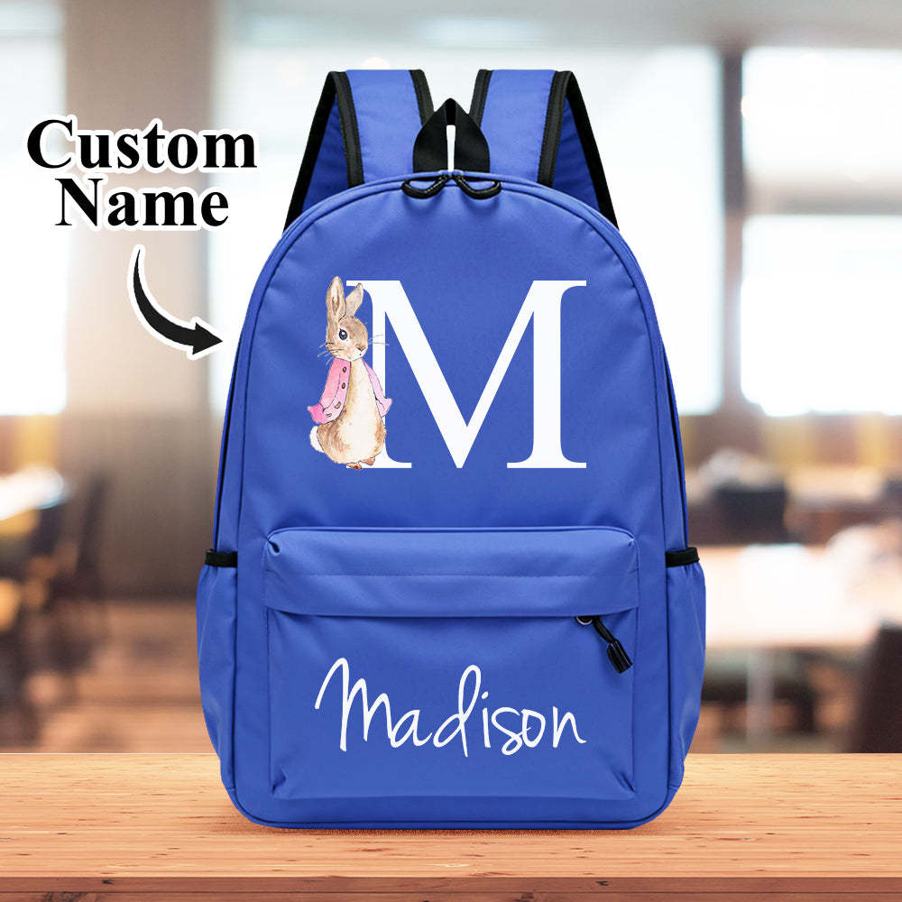 Personalised Name Initial Backpack with Rabbit Design Girls Boys Kids School Bag Back to School Gifts - yournamenecklaceuk
