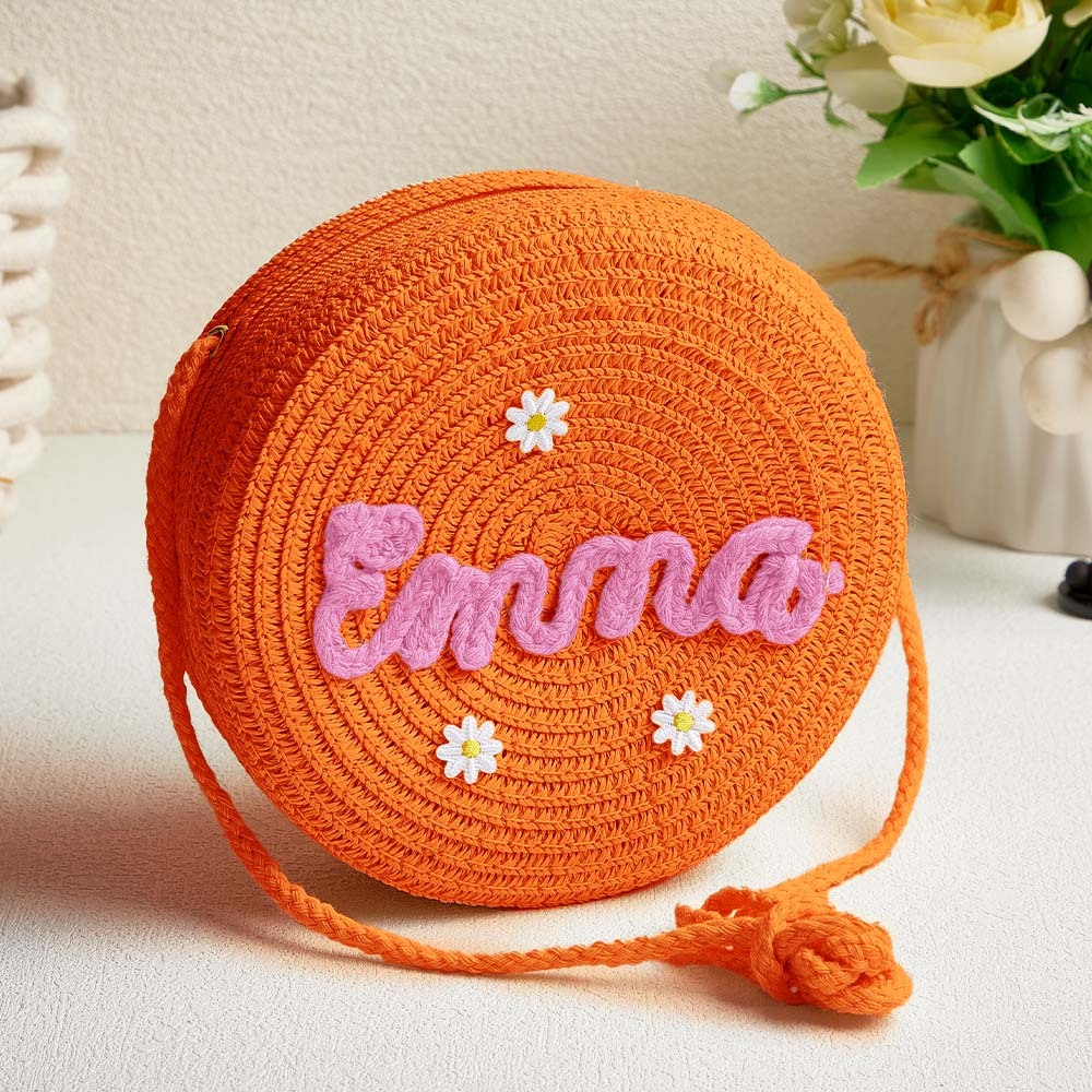 Personalized Kids' Flower Straw Cross-body Bag Custom Name Flower Straw Bag Cute Woven Straw Bag for Kids with Name Gift for Girls -  NameNecklaceUK
