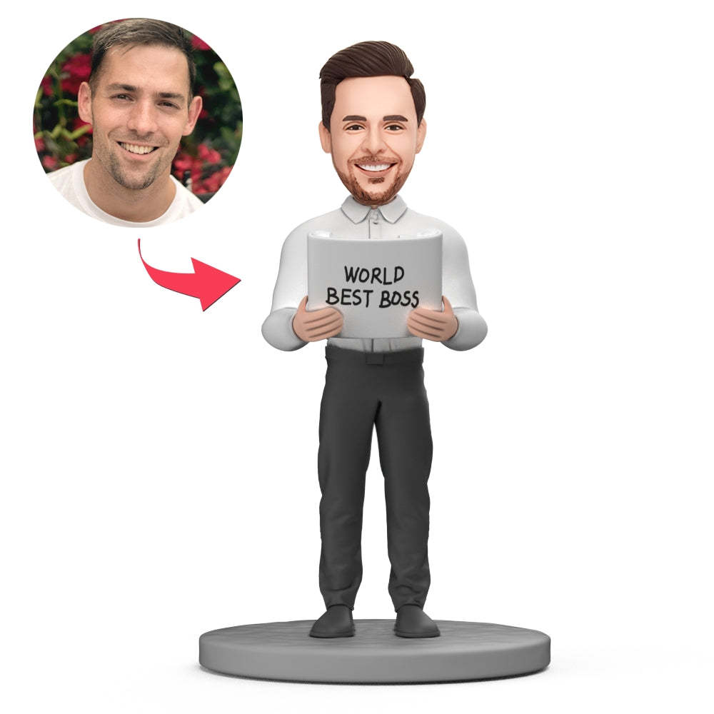 WORLD BEST BOSS Custom Bobblehead with Engraved Text - yournamenecklaceuk