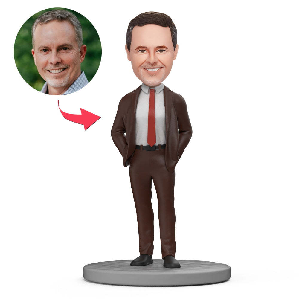 Boss's Day gifts handsome suit Custom Bobblehead with Engraved Text - yournamenecklaceuk