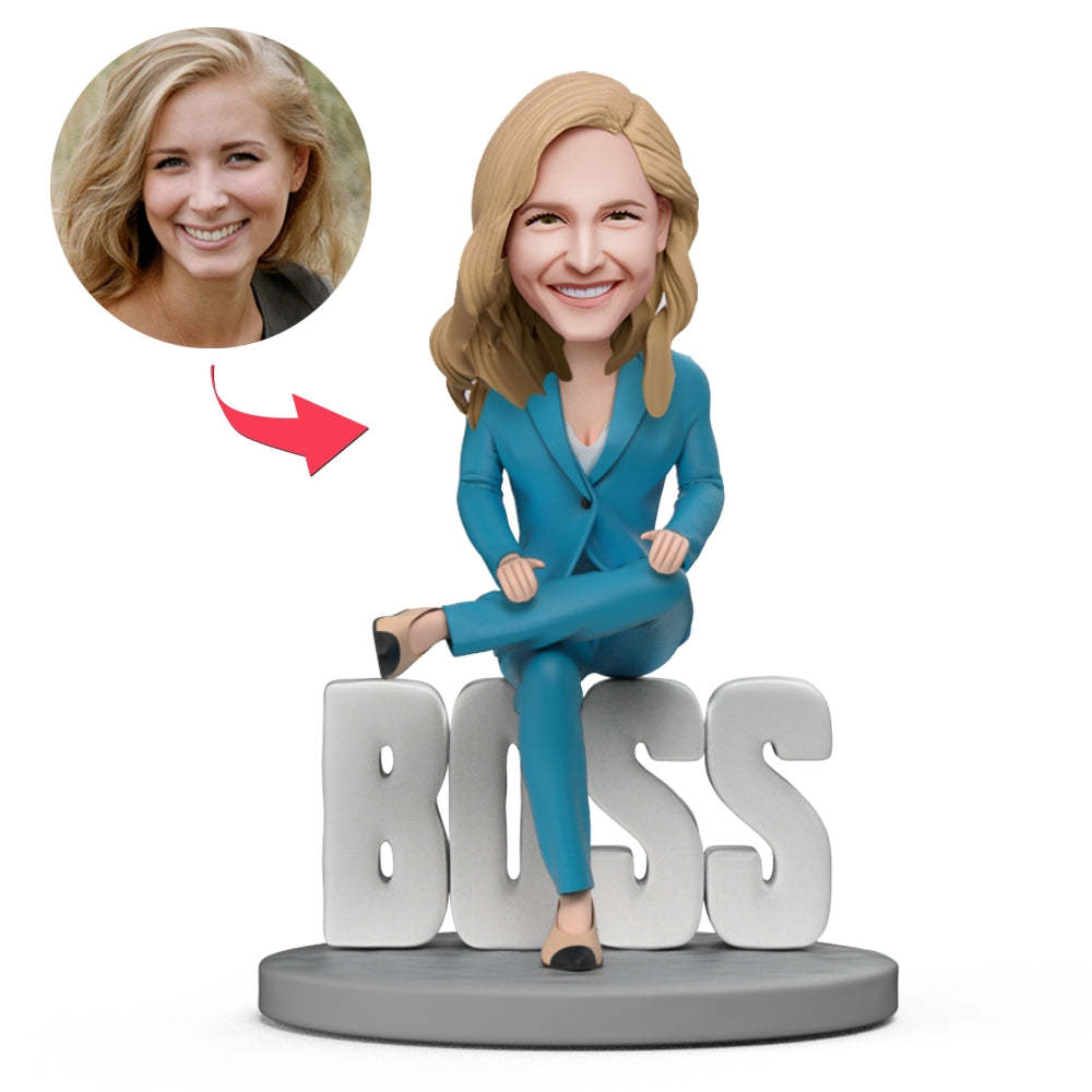 Domineering Lady Boss WORLD BEST BOSS Custom Bobblehead with Engraved Text - yournamenecklaceuk