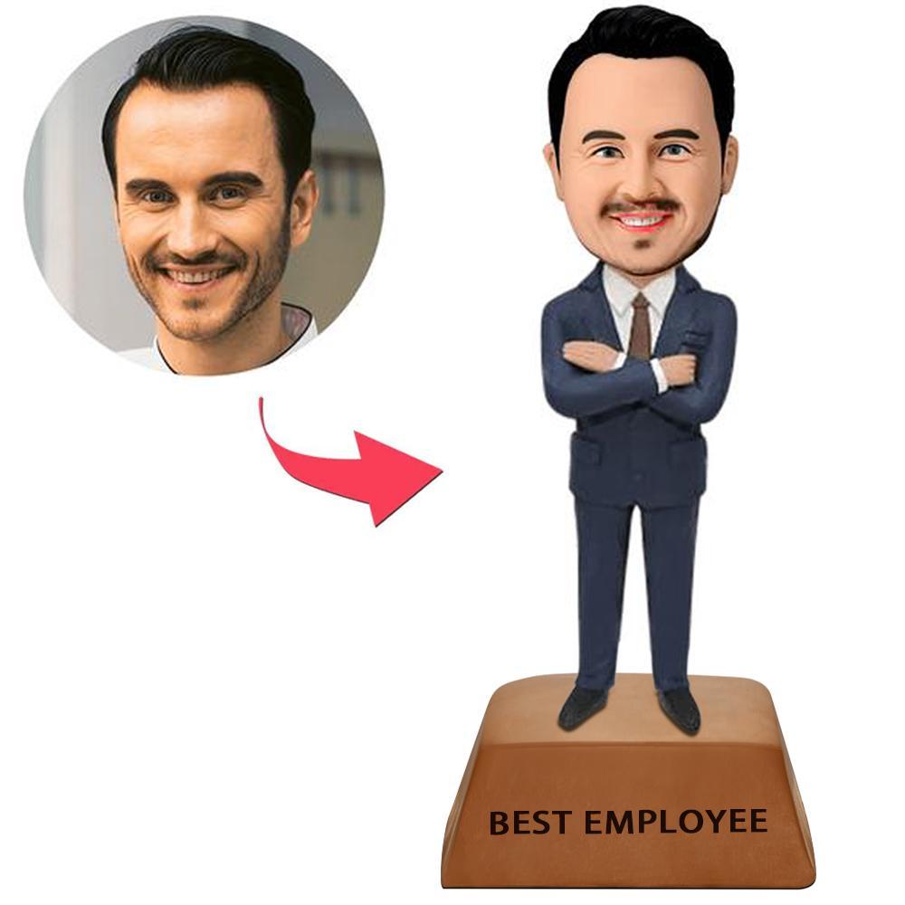 Boss's Day Gifts For Men Blue Suit Businessman Custom Bobbleheads With Engraved Text - yournamenecklaceuk