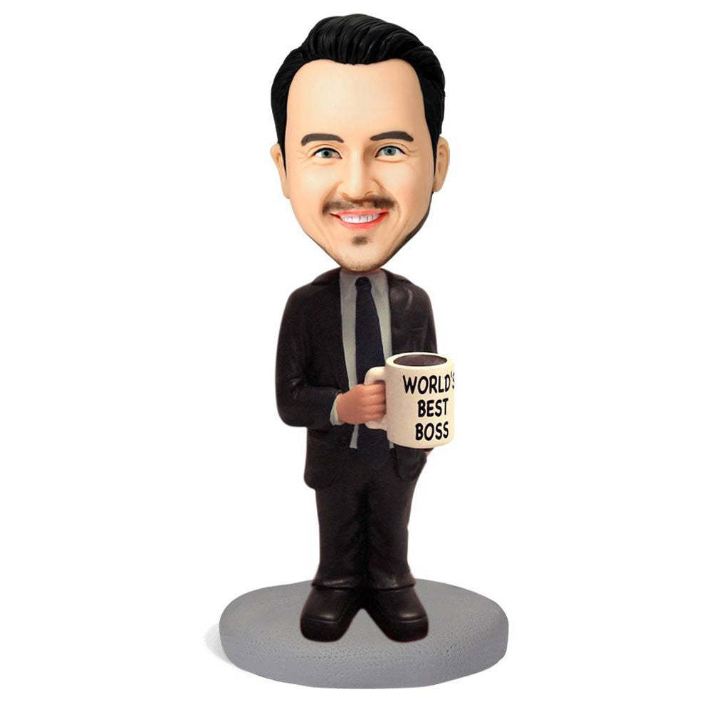 Business Gift WORLD'S BEST BOSS Custom Bobblehead With Engraved Text - yournamenecklaceuk