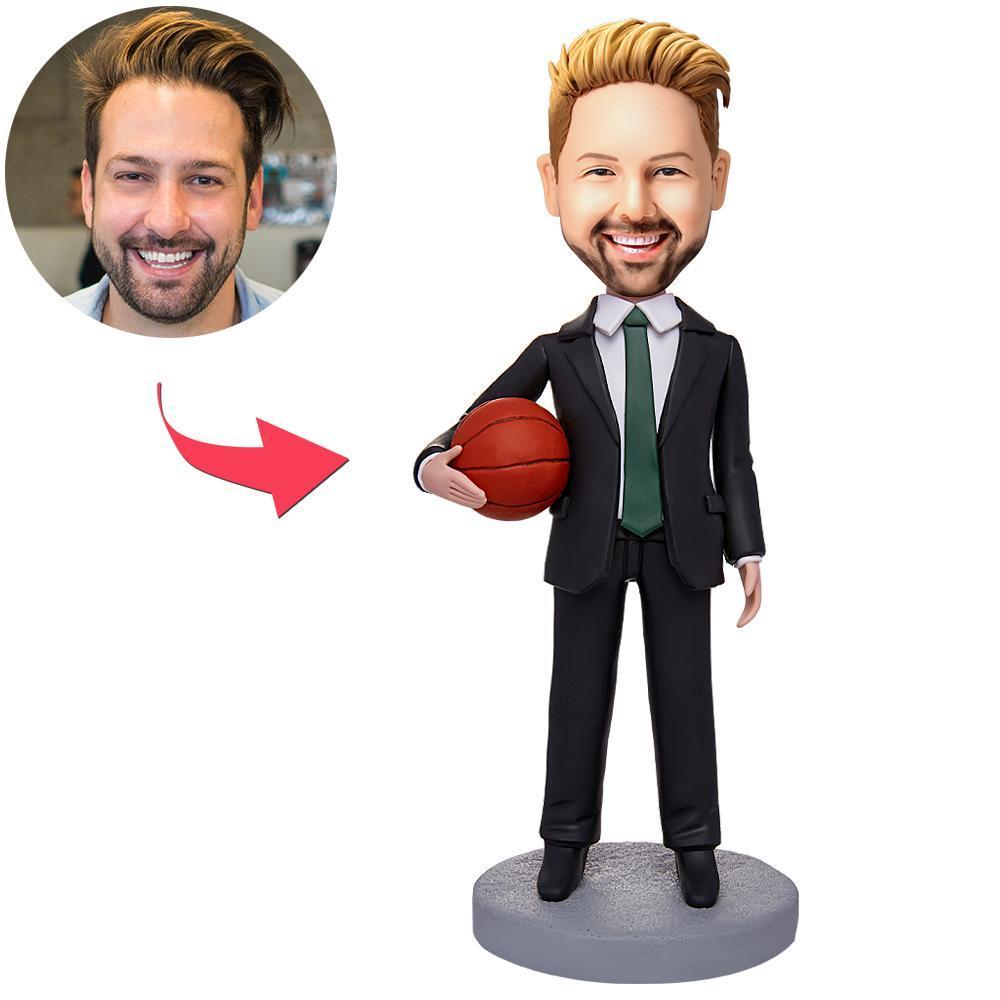Boss Businessman And Basketball Custom Bobblehead With Engraved Text - yournamenecklaceuk