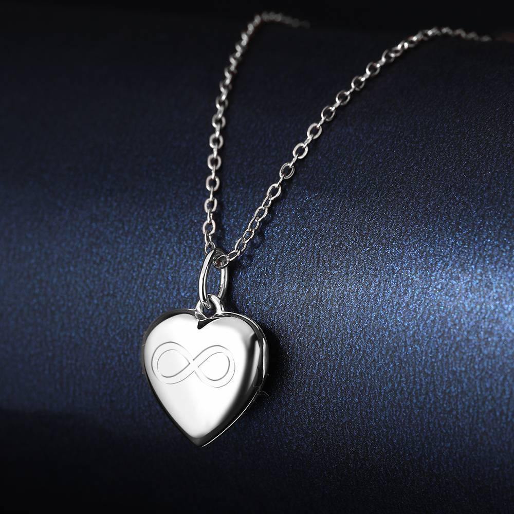 Inifinity Heart Engraved Photo Necklace Silver - yournamencklaceuk