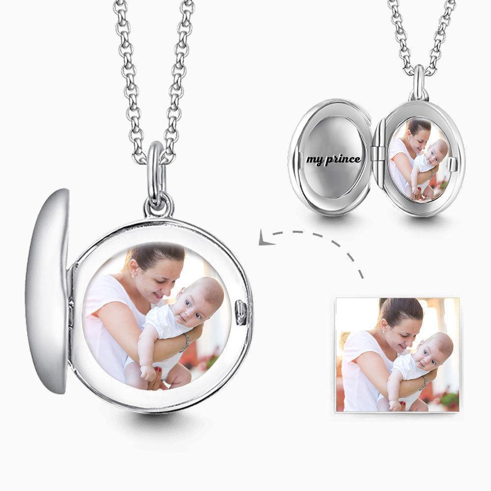 Engraved Round Photo Locket Necklace Silver - yournamencklaceuk