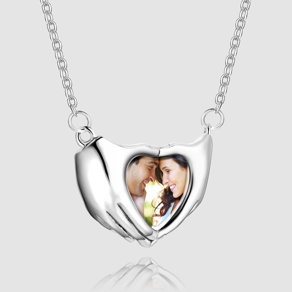 Fingers Heart Photo Necklace Silver - yournamencklaceuk