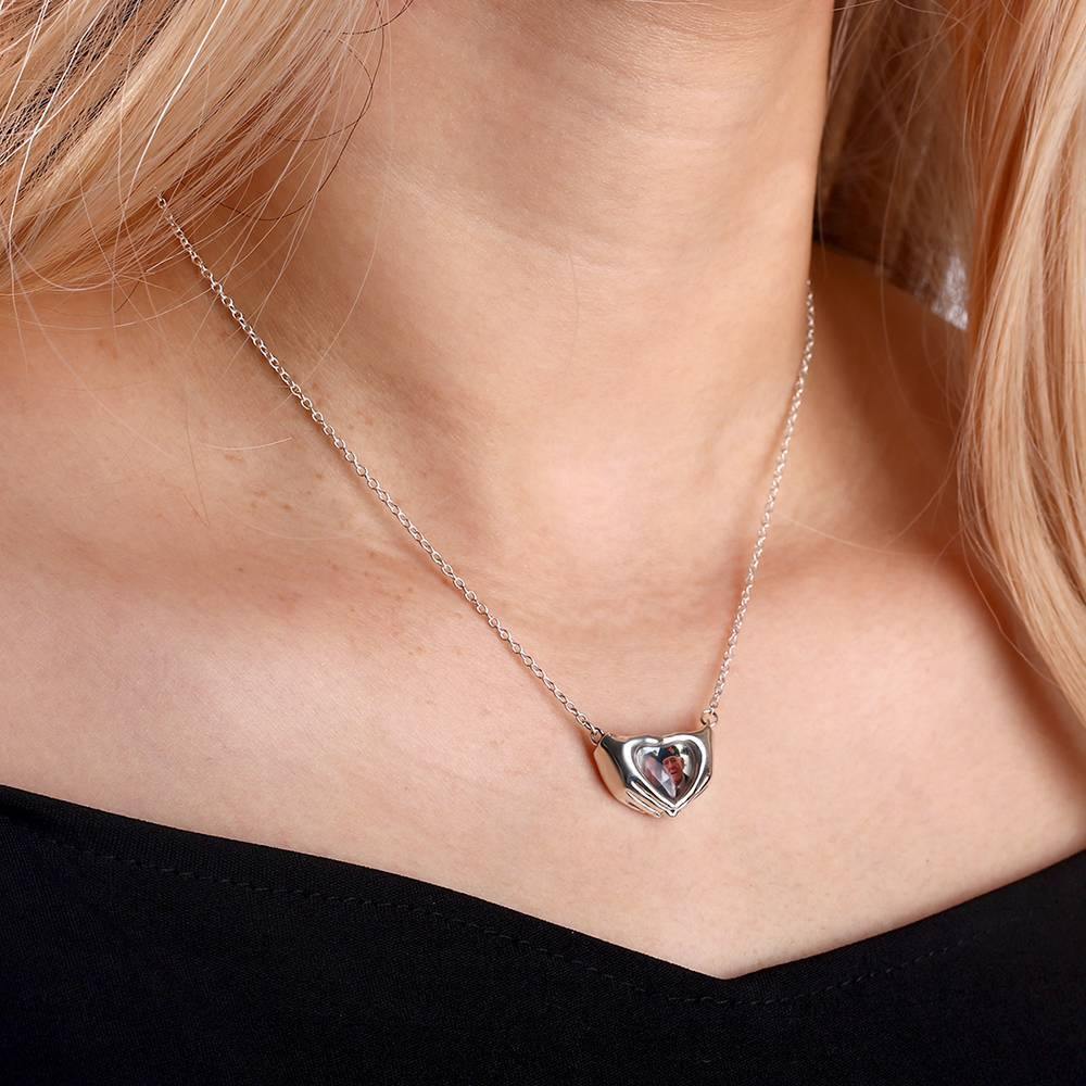 Fingers Heart Photo Necklace Silver - yournamencklaceuk