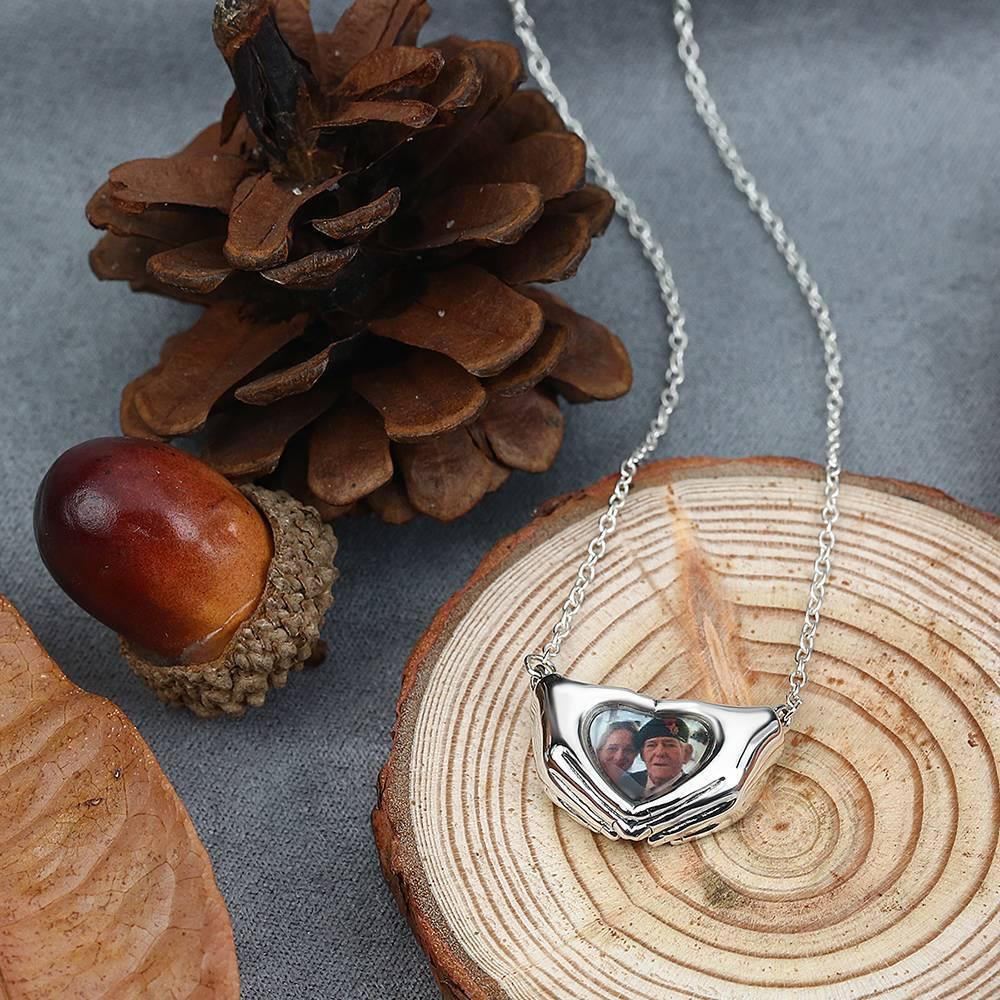 Fingers Heart Photo Necklace Silver - yournamencklaceuk