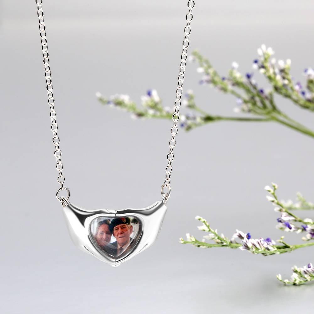 Fingers Heart Photo Necklace Silver - yournamencklaceuk