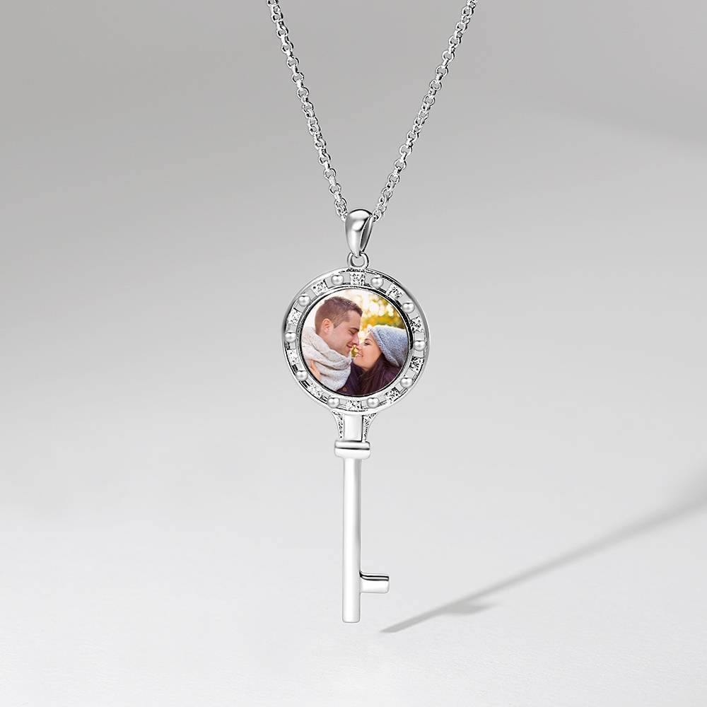 Key Photo Necklace with CZ Platinum Plated Silver - yournamencklaceuk
