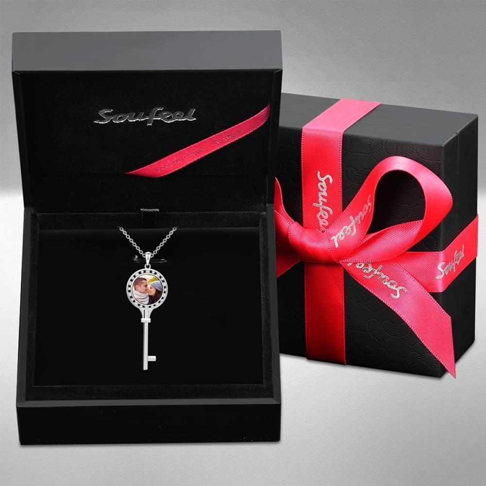 Key Photo Necklace with CZ Platinum Plated Silver - yournamencklaceuk