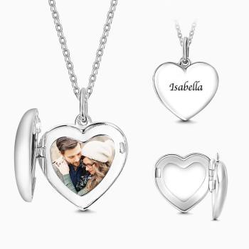 Children's Heart Photo Locket Necklace with Engraving Silver - yournamencklaceuk