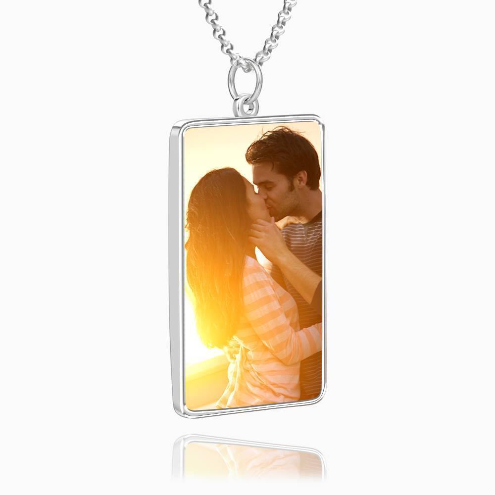 Engraved Rectangle Tag Photo Necklace Silver - yournamencklaceuk