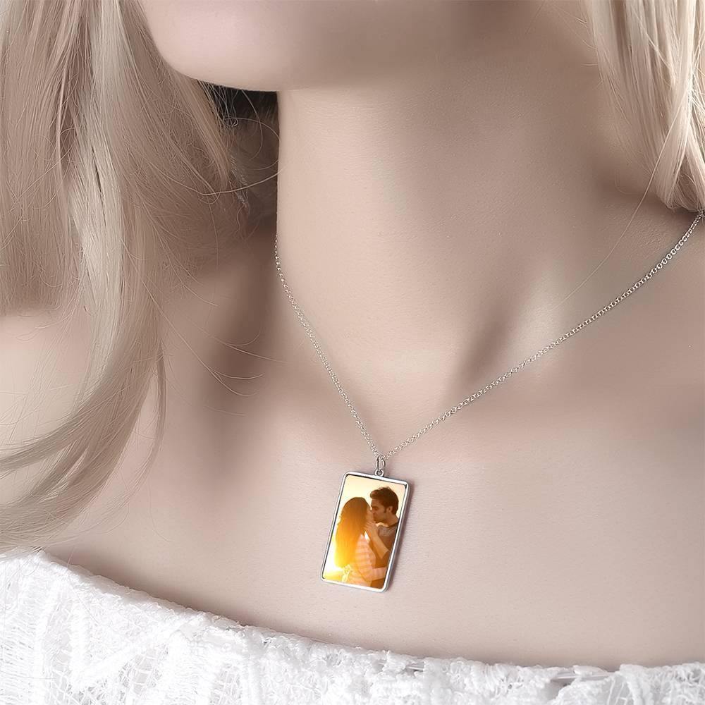 Engraved Rectangle Tag Photo Necklace Silver - yournamencklaceuk