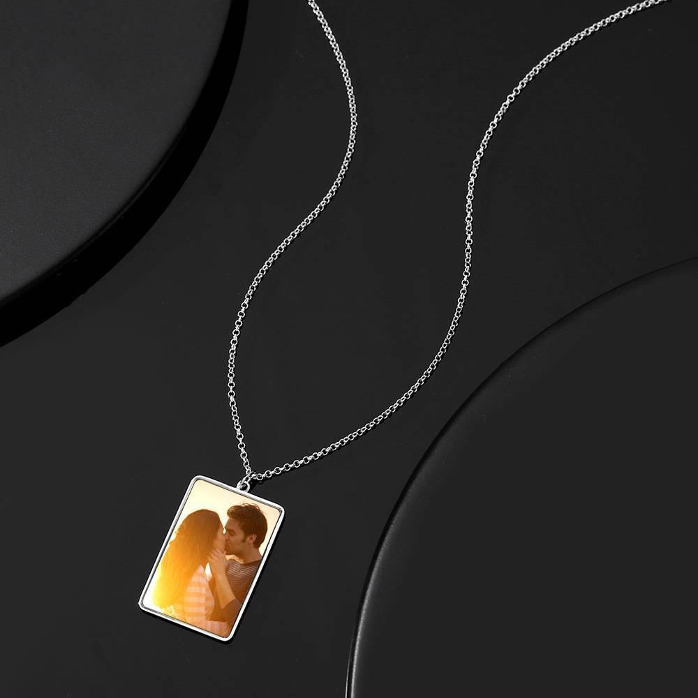 Engraved Rectangle Tag Photo Necklace Silver - yournamencklaceuk