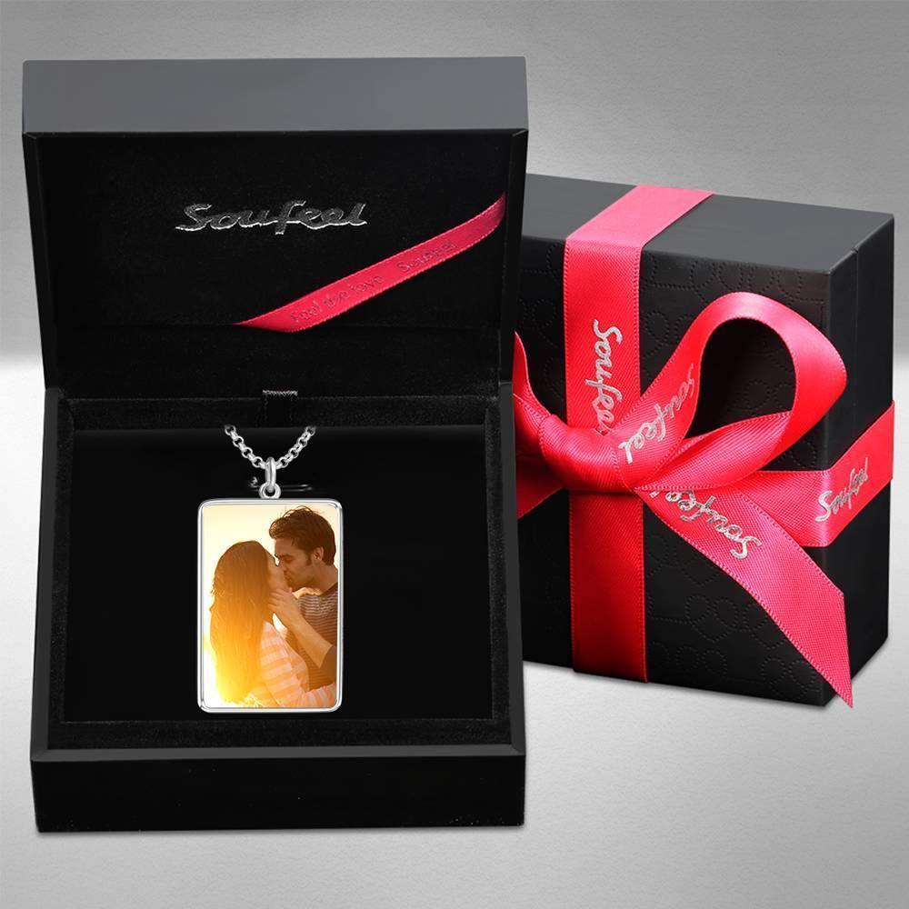 Engraved Rectangle Tag Photo Necklace Silver - yournamencklaceuk