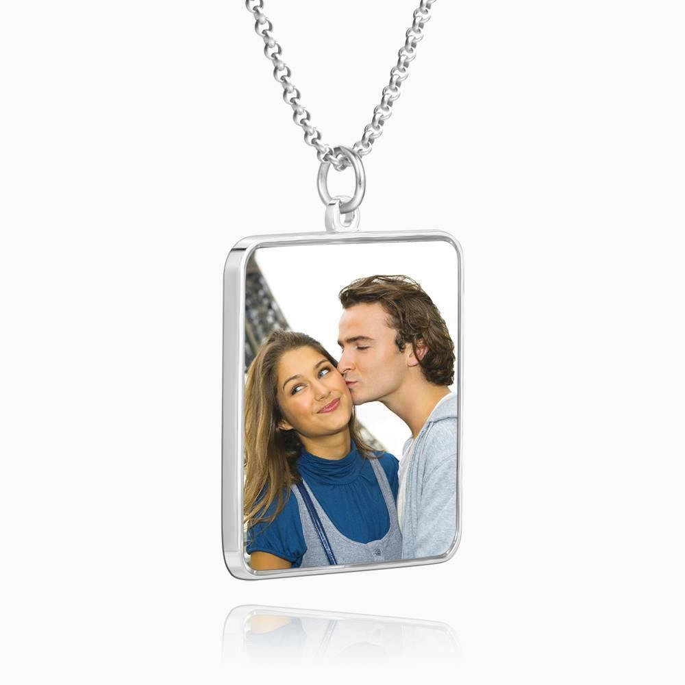 Engraved Square Tag Photo Necklace Silver - yournamencklaceuk