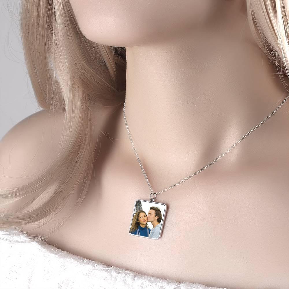 Engraved Square Tag Photo Necklace Silver - yournamencklaceuk