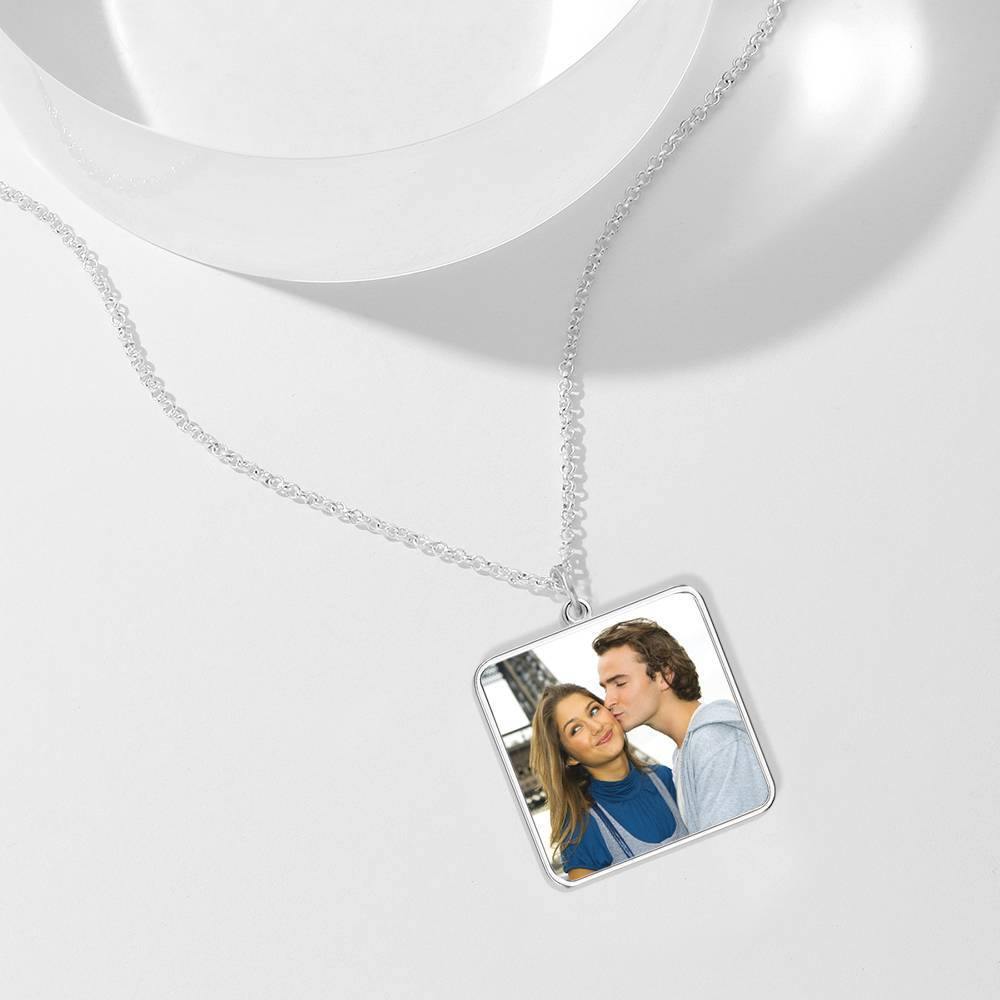 Engraved Square Tag Photo Necklace Silver - yournamencklaceuk