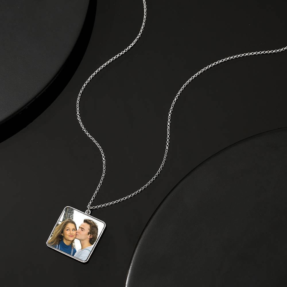 Engraved Square Tag Photo Necklace Silver - yournamencklaceuk