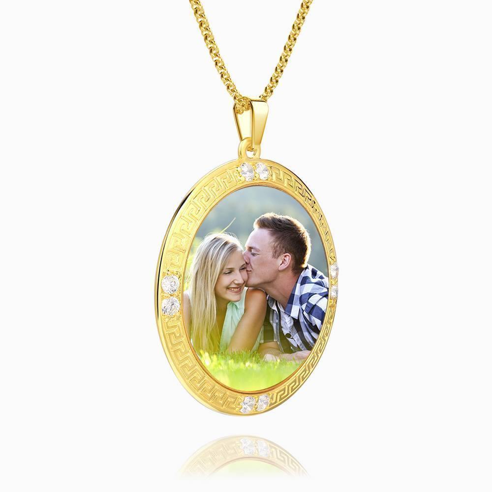 Engraved Round Tag Photo Necklace 14K Gold Plated Silver - yournamencklaceuk