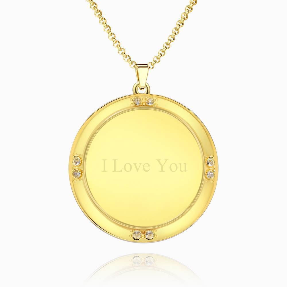 Engraved Round Tag Photo Necklace 14K Gold Plated Silver - yournamencklaceuk