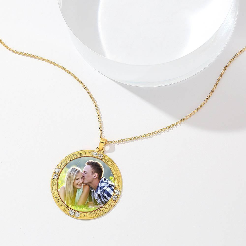 Engraved Round Tag Photo Necklace 14K Gold Plated Silver - yournamencklaceuk