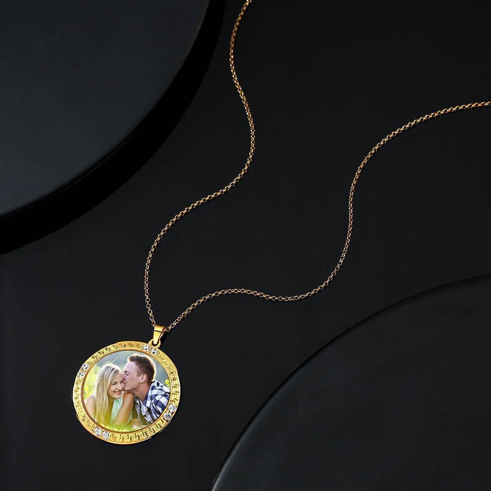 Engraved Round Tag Photo Necklace 14K Gold Plated Silver - yournamencklaceuk
