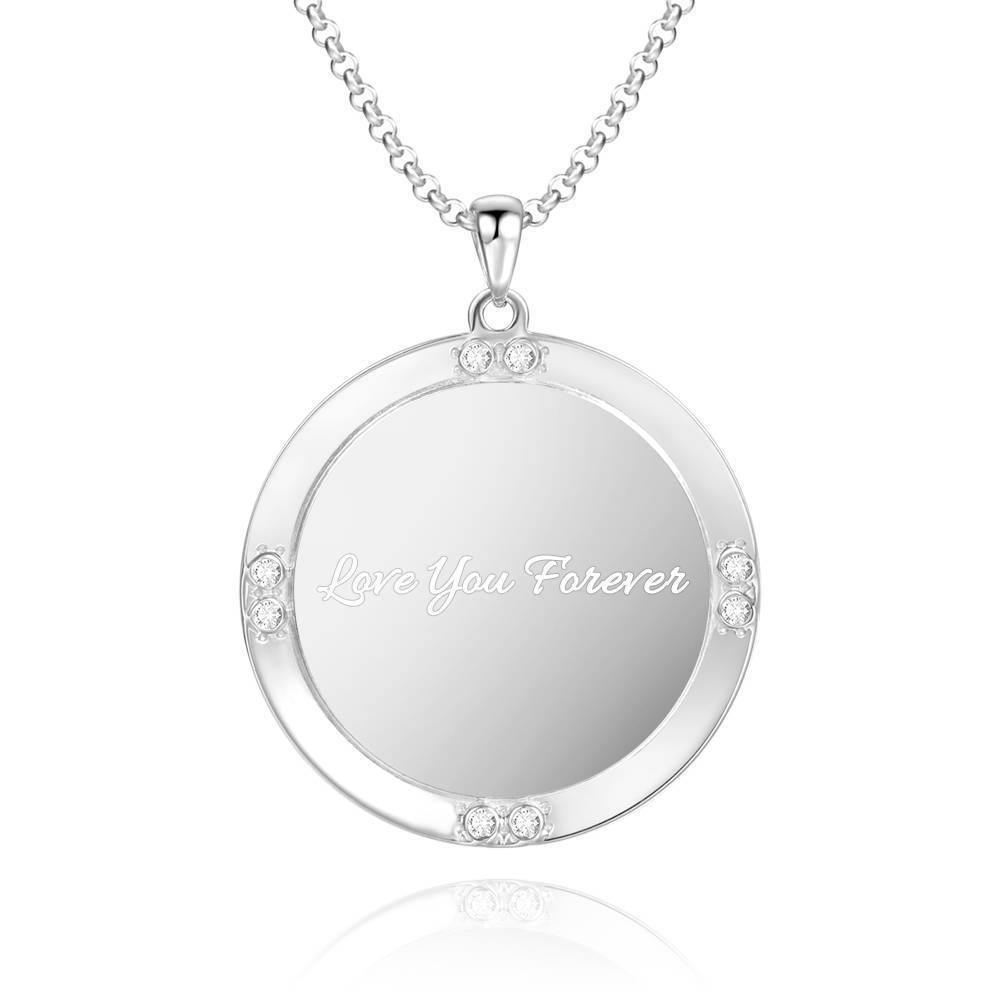 Men's Personalized Photo Engraved Necklace, Rhinestone Crystal Round Shape Photo Necklace Platinum Plated Silver - Colorful - yournamencklaceuk