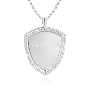 Women's Personalized Photo Engraved Necklace, Rhinestone Crystal Shield Shape Photo Necklace Platinum Plated Silver - Sketch - yournamencklaceuk
