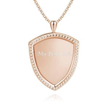 Women's Personalized Photo Engraved Necklace, Rhinestone Crystal Shield Shape Photo Necklace Rose Gold Plated - Sketch - yournamencklaceuk