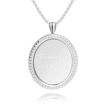 Women's Personalized Photo Engraved Necklace, Rhinestone Crystal Oval Shape Photo Necklace Platinum Plated Silver - Sketch - yournamencklaceuk