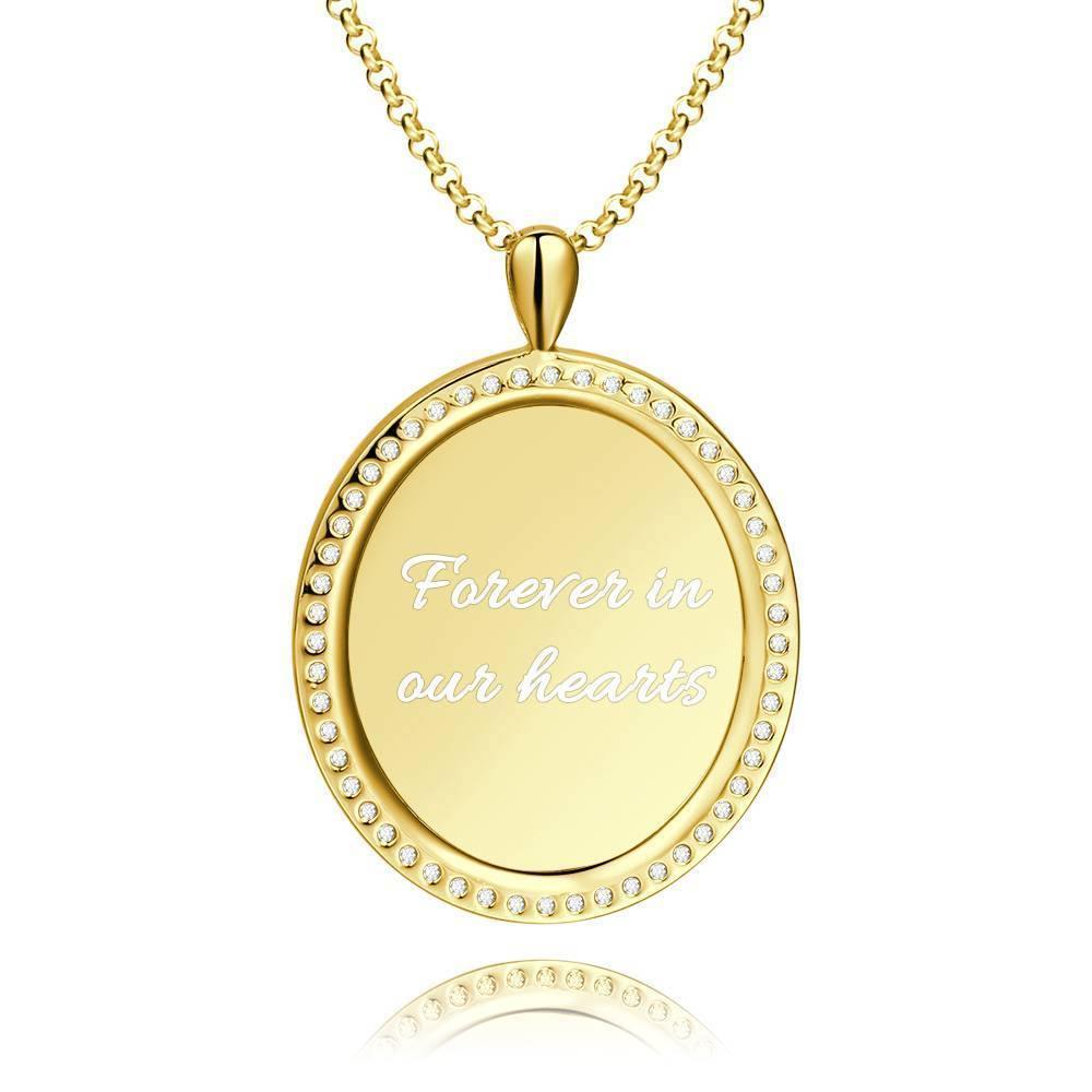 Women's Personalized Photo Engraved Necklace, Rhinestone Crystal Oval Shape Photo Necklace 14K Gold Plated Golden - Colorful - yournamencklaceuk