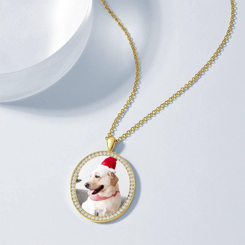 Women's Personalized Photo Engraved Necklace, Rhinestone Crystal Oval Shape Photo Necklace 14K Gold Plated Golden - Colorful - yournamencklaceuk