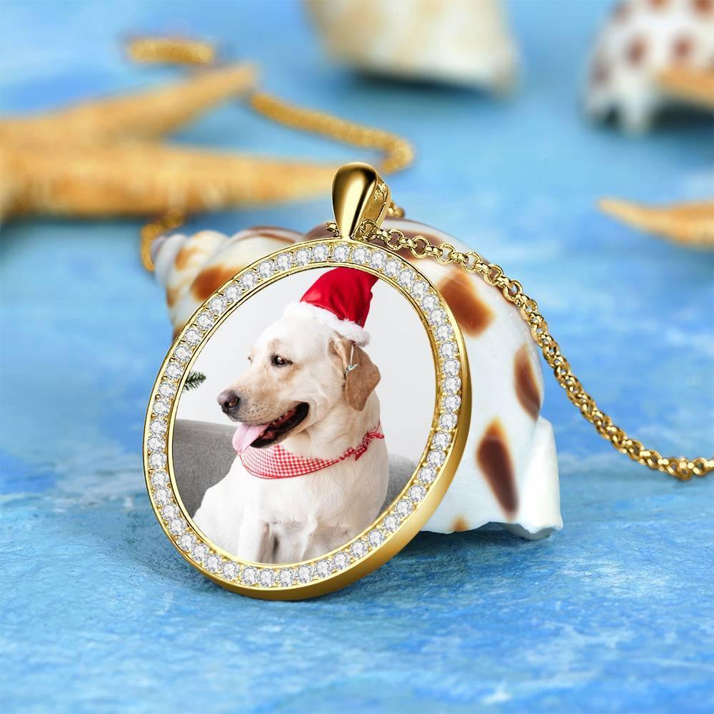 Women's Personalized Photo Engraved Necklace, Rhinestone Crystal Oval Shape Photo Necklace 14K Gold Plated Golden - Colorful - yournamencklaceuk