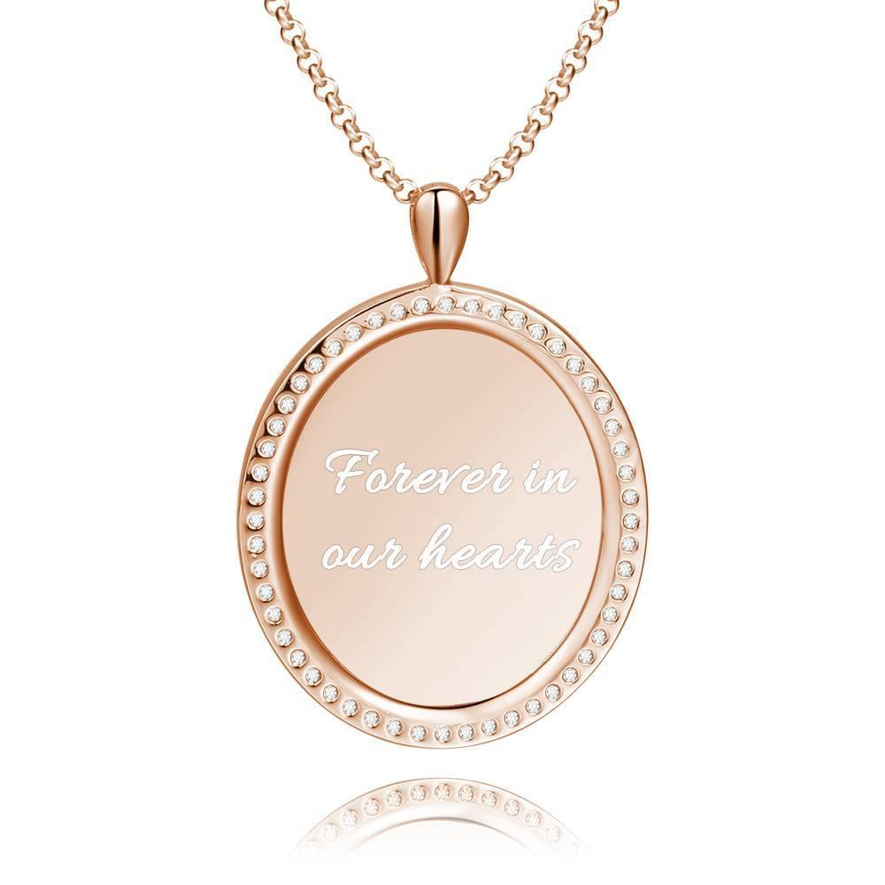Women's Personalized Photo Engraved Necklace, Rhinestone Crystal Oval Shape Photo Necklace Rose Gold Plated - Colorful - yournamencklaceuk
