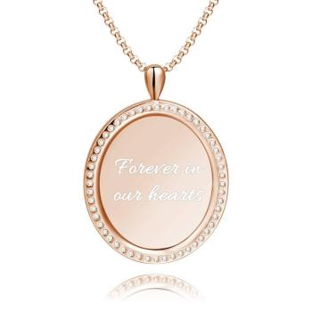 Women's Personalized Photo Engraved Necklace, Rhinestone Crystal Oval Shape Photo Necklace Rose Gold Plated - Sketch - yournamencklaceuk