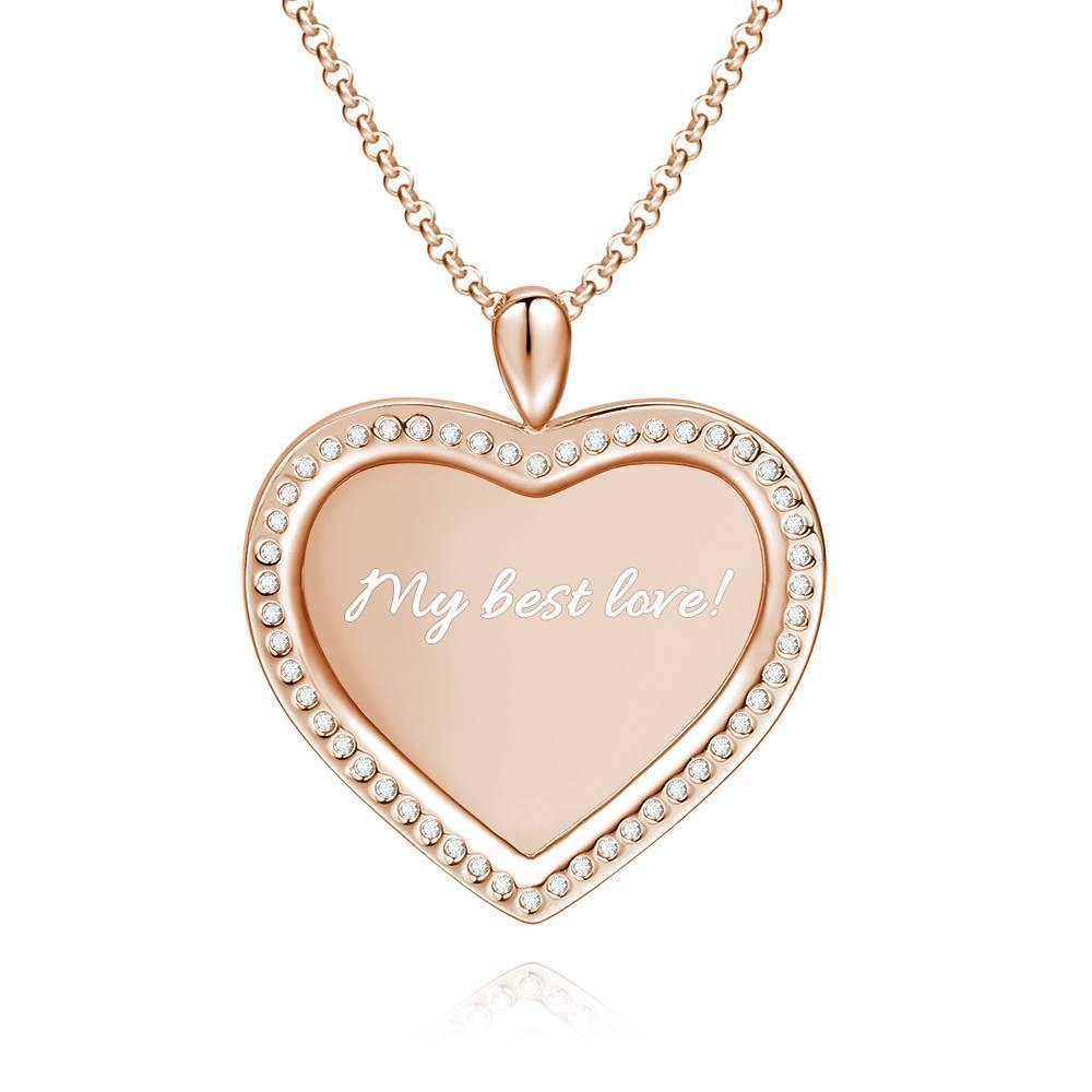 Women's Personalized Photo Engraved Necklace, Rhinestone Crystal Heart Shape Photo Necklace Rose Gold Plated - Colorful - yournamencklaceuk