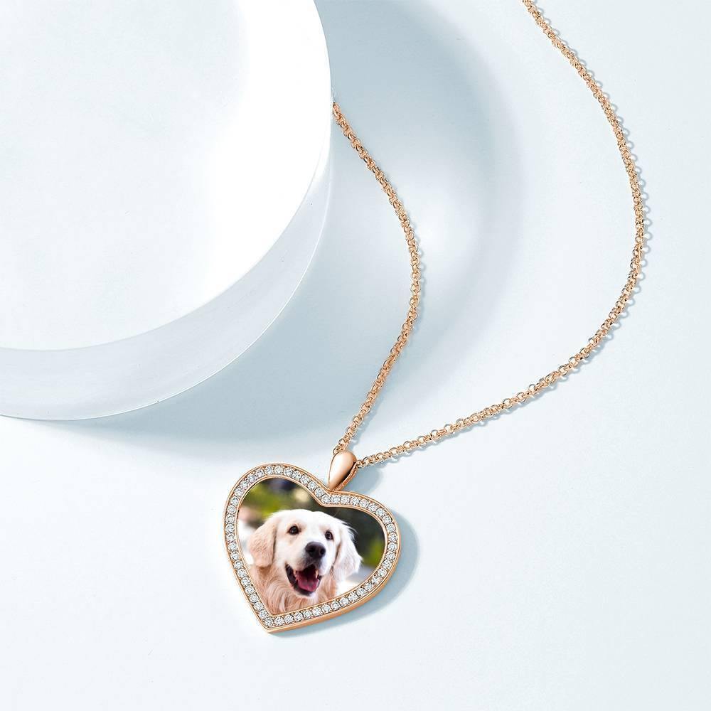 Women's Personalized Photo Engraved Necklace, Rhinestone Crystal Heart Shape Photo Necklace Rose Gold Plated - Colorful - yournamencklaceuk