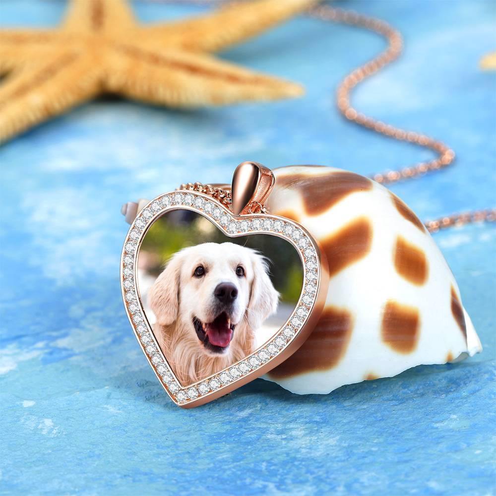Women's Personalized Photo Engraved Necklace, Rhinestone Crystal Heart Shape Photo Necklace Rose Gold Plated - Colorful - yournamencklaceuk