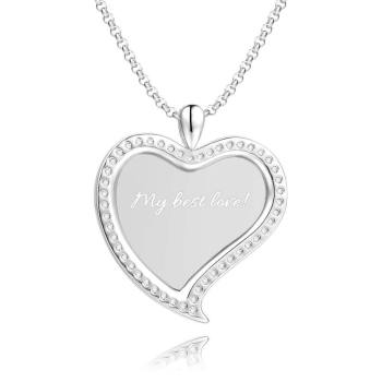 Women's Personalized Photo Engraved Necklace, Rhinestone Crystal Love Heart Shape Photo Necklace Platinum Plated Silver - Sketch - yournamencklaceuk