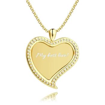 Women's Personalized Photo Engraved Necklace, Rhinestone Crystal Love Heart Shape Photo Necklace 14K Gold Plated Golden - Sketch - yournamencklaceuk