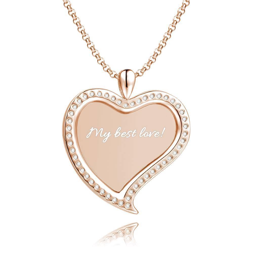 Women's Personalized Photo Engraved Necklace, Rhinestone Crystal Love Heart Shape Photo Necklace Rose Gold Plated - Sketch - yournamencklaceuk