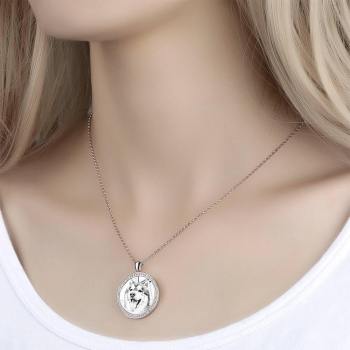 Women's Personalized Photo Engraved Necklace, Rhinestone Crystal Round Shape Photo Necklace Platinum Plated Silver - Sketch - yournamencklaceuk