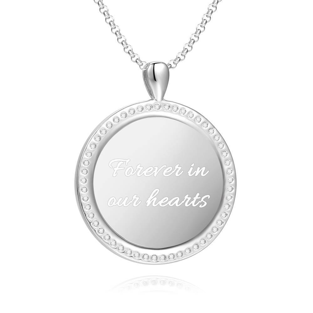 Women's Personalized Photo Engraved Necklace, Rhinestone Crystal Round Shape Photo Necklace Platinum Plated Silver - Colorful - yournamencklaceuk