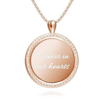 Women's Personalized Photo Engraved Necklace, Rhinestone Crystal Round Shape Photo Necklace Rose Gold Plated - Sketch - yournamencklaceuk