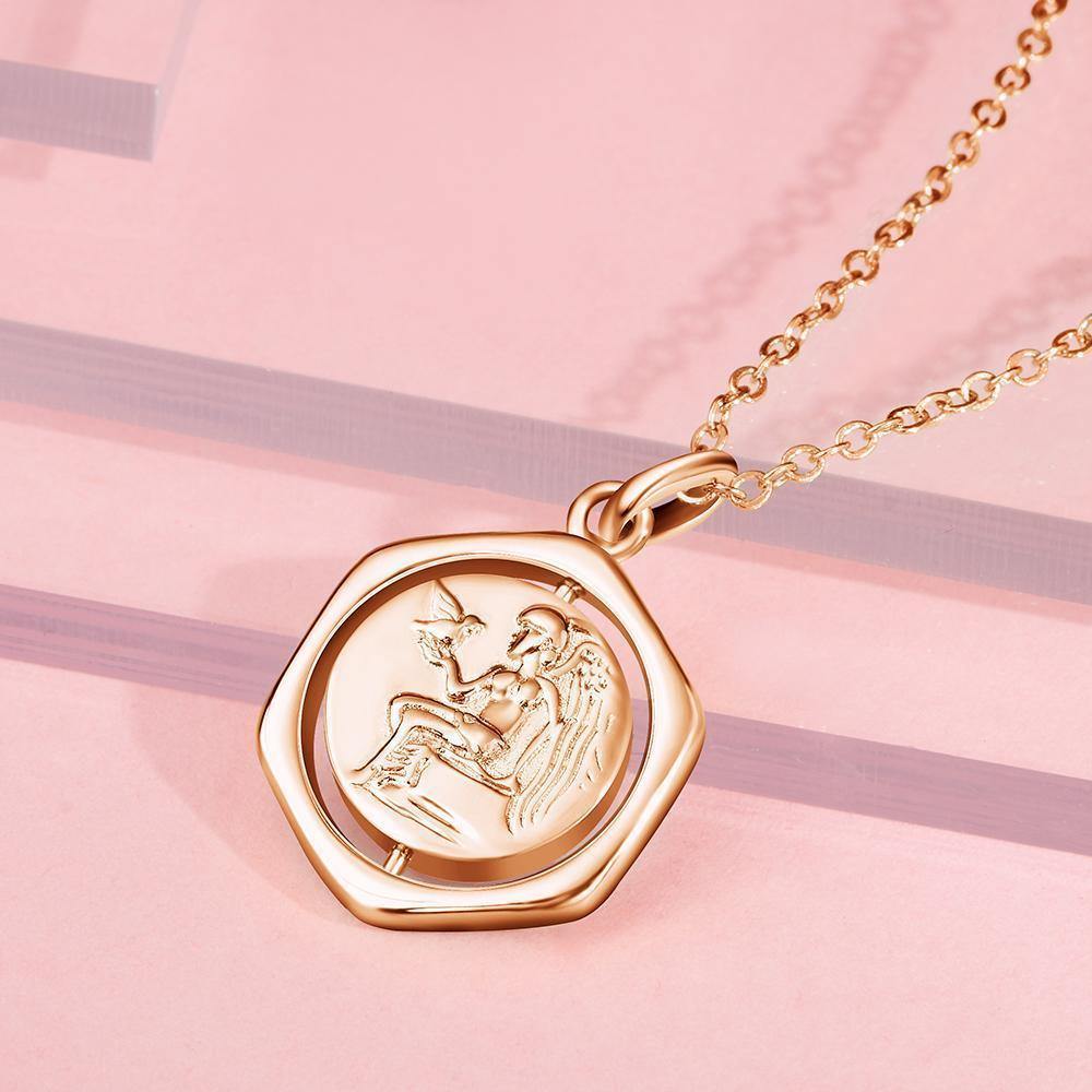 Photo Necklace Victory Wishing Coin Necklace Gift for Her Rose Gold Plated Silver - yournamencklaceuk